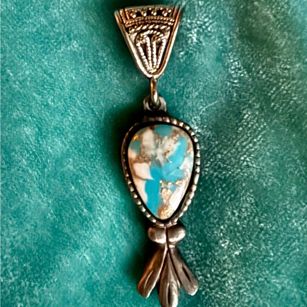 Navajo Golden Hills Vintage Elegant Silver and Turquoise Pendant - Picture 1 of 5